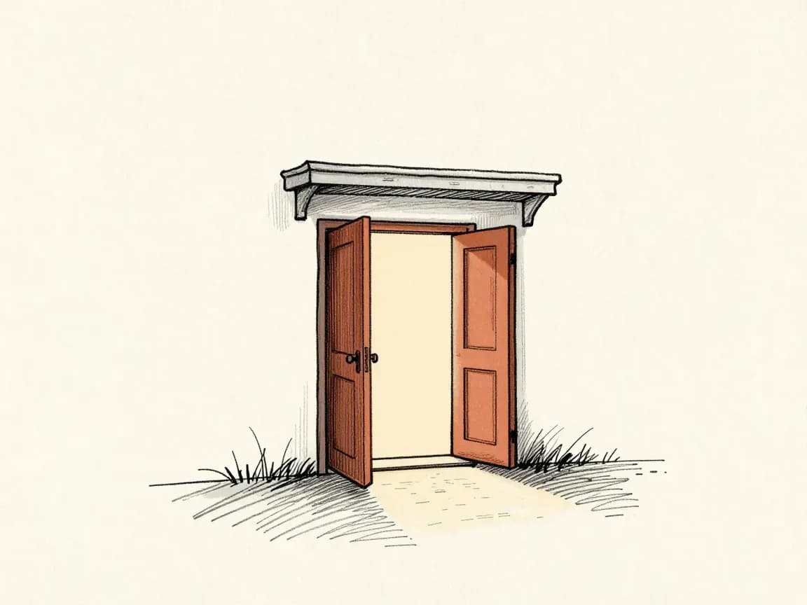 Une porte qui s'ouvre sur une lumière chaleureuse — illustration dessinée à la main